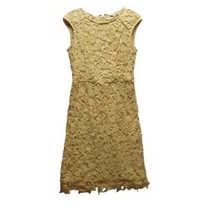 NY & Company Yellow Crochet Bodycon Dress Size 8, Sleeveless, Lined, Cottagecore